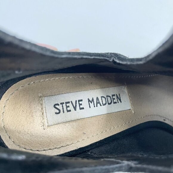 Steve Madden Nelma Black Open Toe Leather Stacked Heel Ankle Booties Womens 8B - Picture 6 of 7